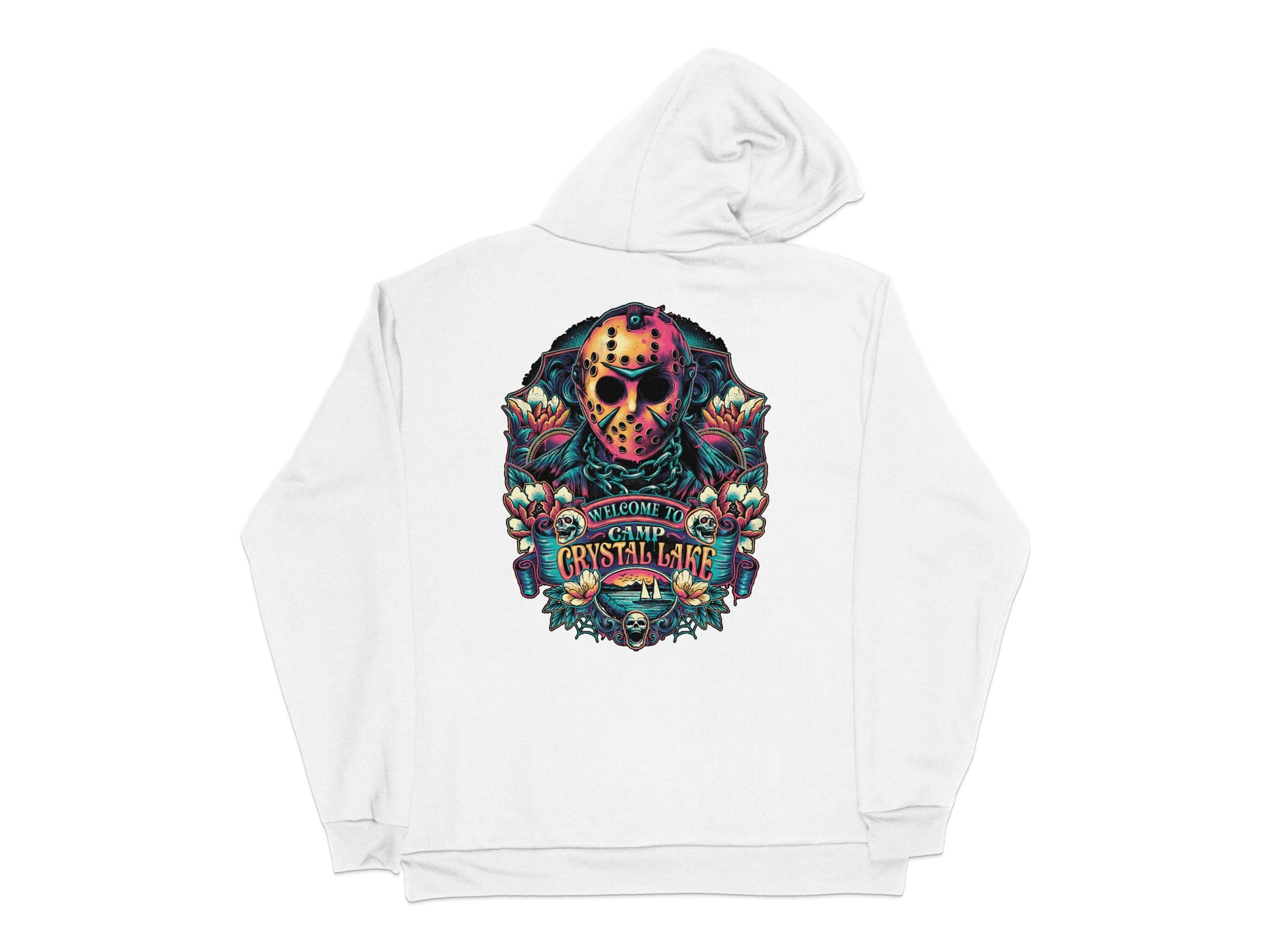 Vintage Horror Movie Hoodie, Friday 13th Crystal Lake Fan Apparel, Unisex White Sweatshirt