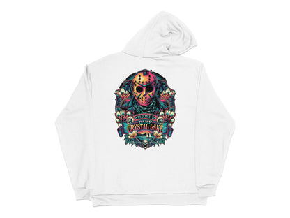 Vintage Horror Movie Hoodie, Friday 13th Crystal Lake Fan Apparel, Unisex White Sweatshirt