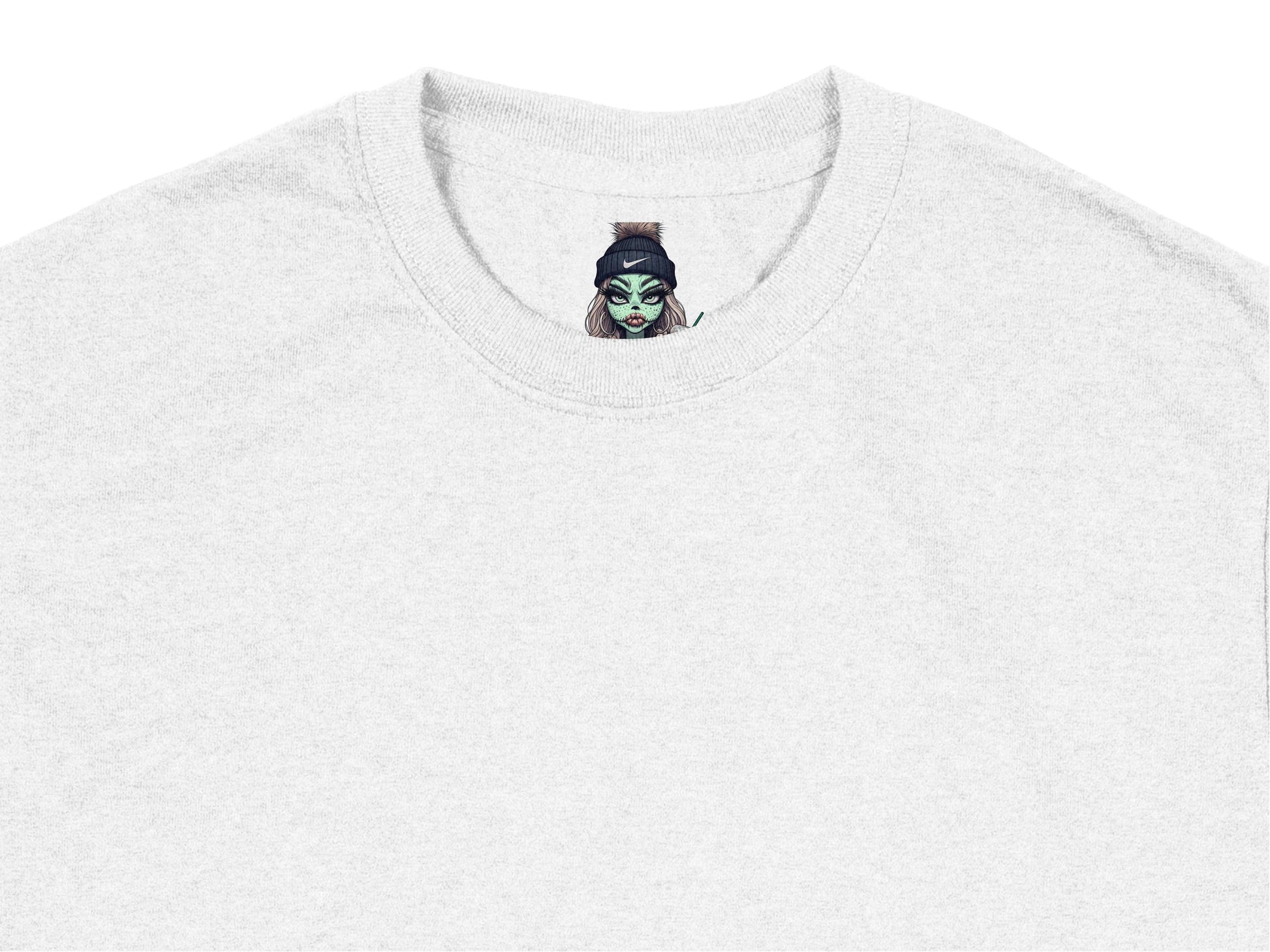 Unique Grey T-Shirt with Small Graphic Witch Face, Unisex Cotton Tee, Casual Streetwear, Halloween Apparel, Soft Style Shirt, Trendy Top