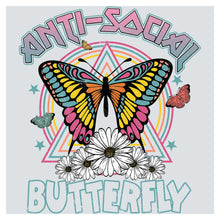 a picture of a butterfly with flowers in front of it