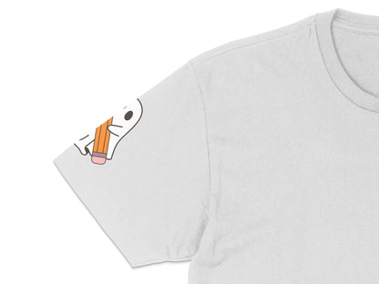 Cute Pencil Ghost Graphic T-Shirt, Funny Halloween Tee, Casual White Shirt for All Ages