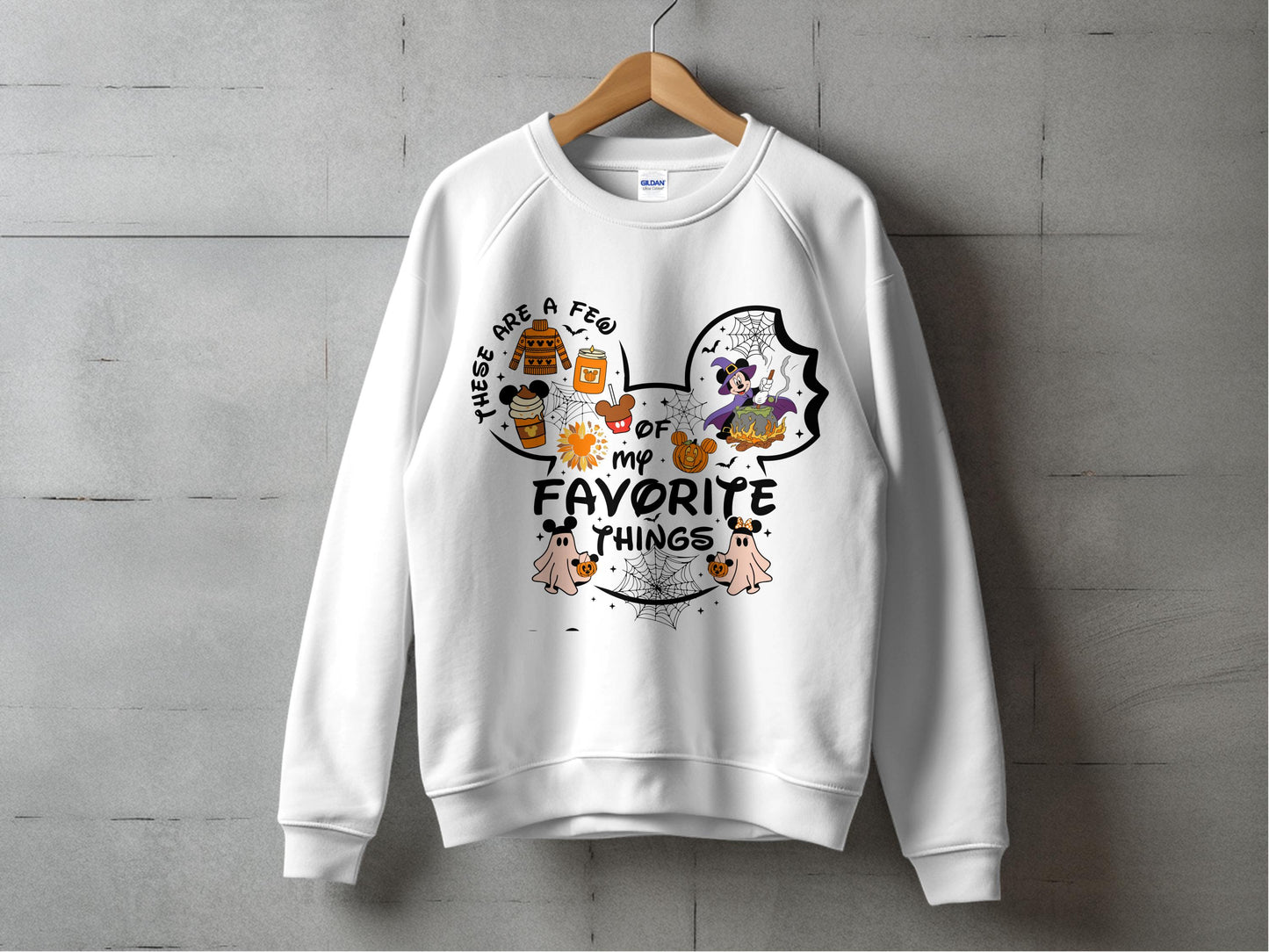 Cozy Halloween Sweatshirt, Cute Witch and Cat Design, Fall Favorite Things Pullover, Autumn Fashion
