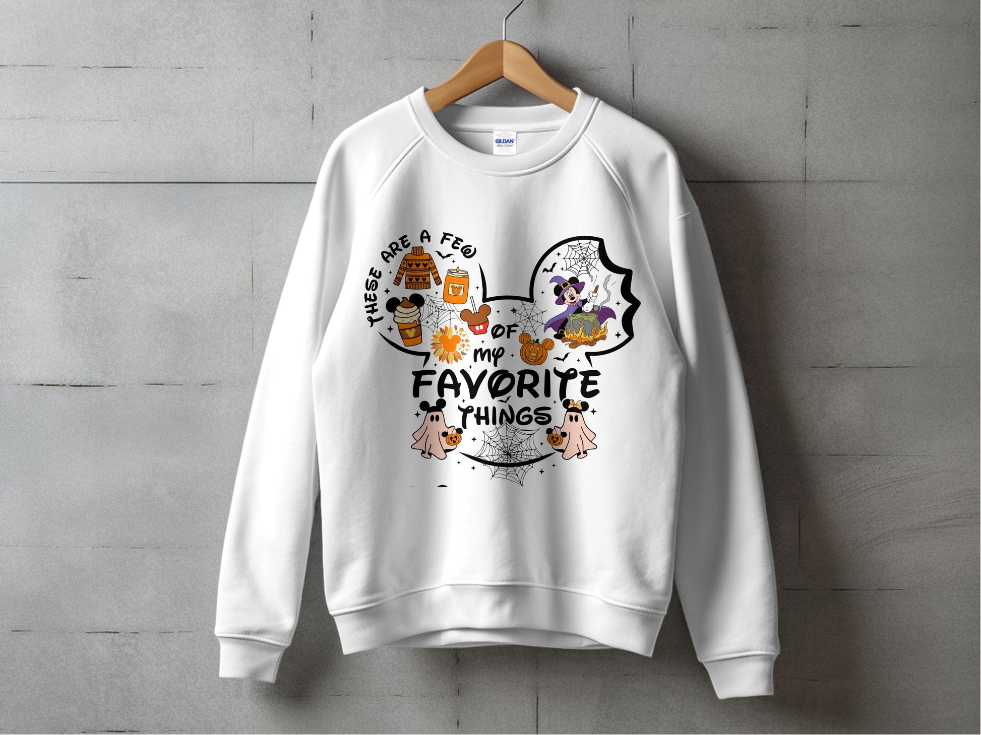 Cozy Halloween Sweatshirt, Cute Witch and Cat Design, Fall Favorite Things Pullover, Autumn Fashion