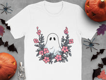Cute Ghost Floral T-Shirt, Halloween Spooky Tee, Pink Flowers Design, Fall Season Casual Wear
