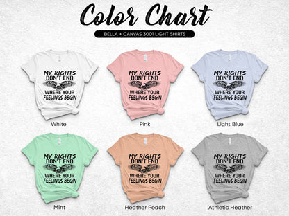 Bella Canvas 3001 Light T-Shirts, My Rights Don't End Slogan, Assorted Colors