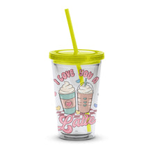 I Love You a Latte Tumbler, Cute Coffee Cup Design, Reusable Plastic Drinkware, Gift for Coffee Lovers, With Straw and Lid