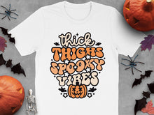 Halloween T-Shirt Thick Thighs Spooky Vibes Pumpkin Graphic Tee, Funny Fall Season Shirt for Women and Men