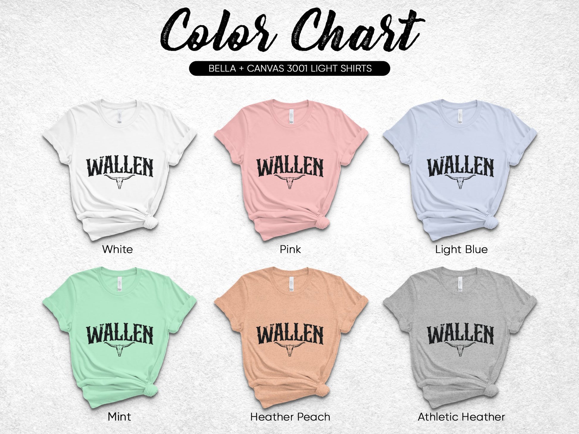 WALLΞN Custom T-Shirts, Variety Pack, Light Colors, Bella Canvas 3001, Fashion Apparel