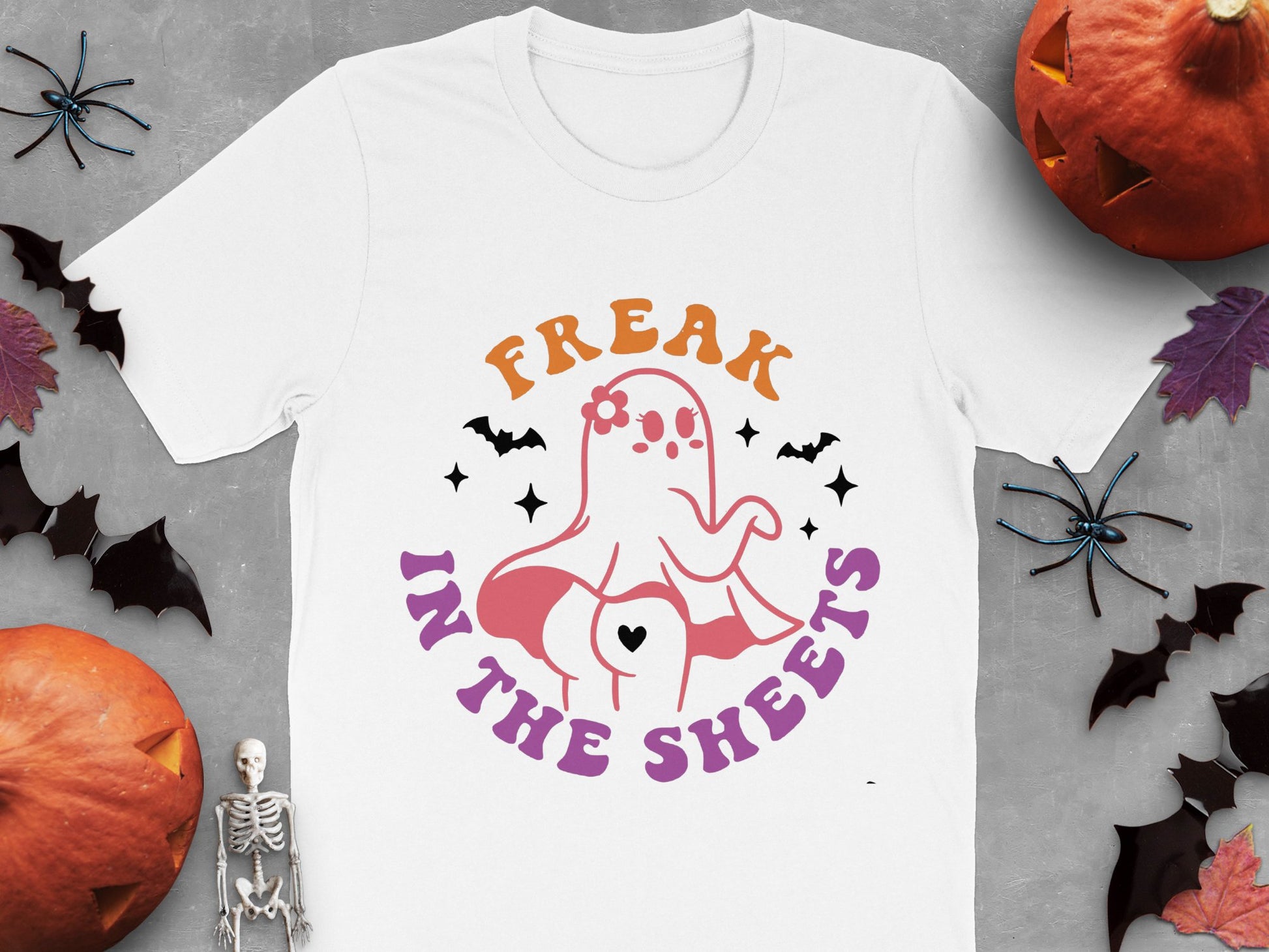 Halloween Ghost T-Shirt, Freak in the Sheets Funny Spooky Tee, Unisex Adult Casual Fall Apparel