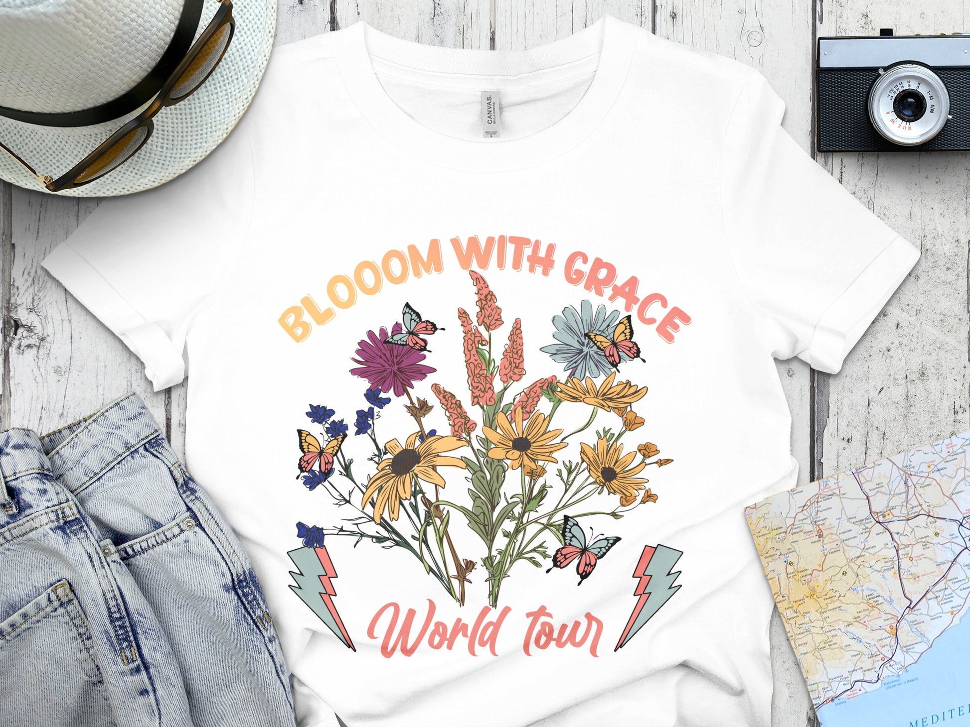 Women's Floral T-Shirt Bloom With Grace World Tour Graphic Tee Spring Fashion