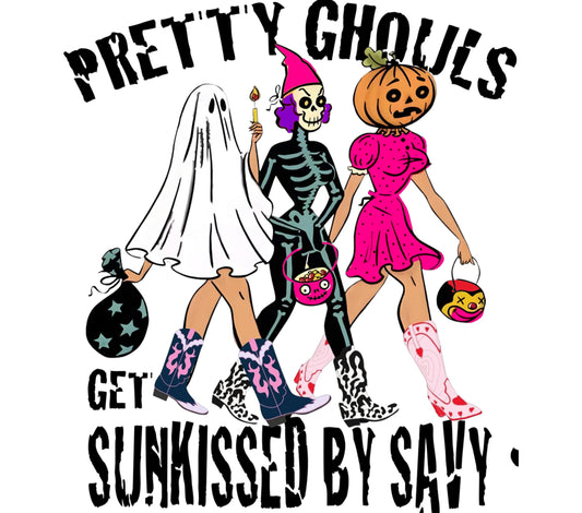 Pretty Ghouls Halloween T-Shirt, Women's Spooky Graphic Tee, Ghost Skeleton Pumpkin Design, Trendy Fall Fashion, Casual October Apparel