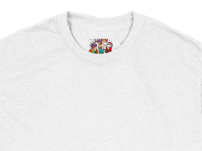 Grey T-Shirt with Small Colorful Birthday Cake Graphic, Casual Cotton Tee, Unisex Fashion