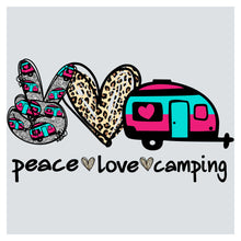 peace love camping with a trailer and heart