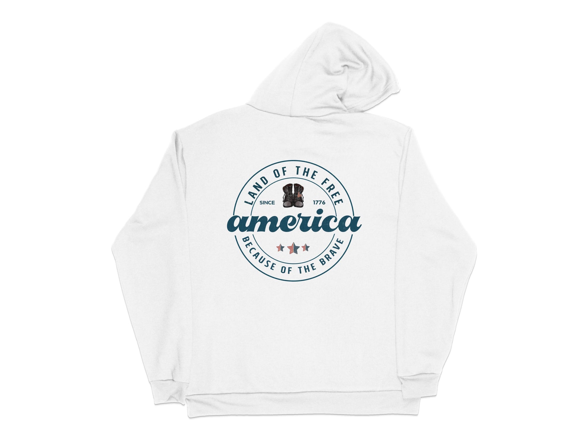 Patriotic America Hoodie, Land of the Free Slogan, White Pullover, Unisex Casual Wear, 1776 Graphic Sweatshirt