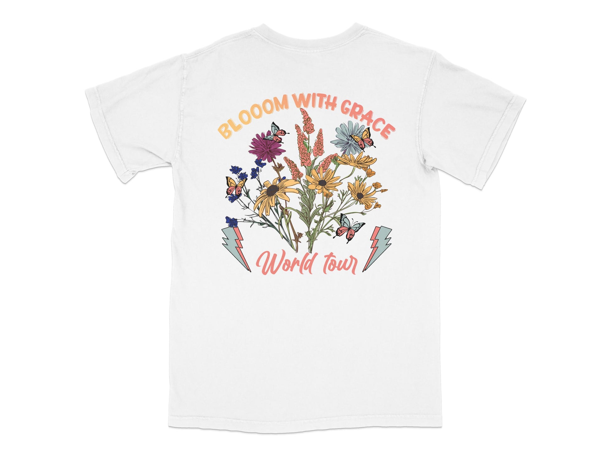 Bloom With Grace World Tour Floral T-Shirt, Colorful Summer Flowers Tee, Women's Fashion Top