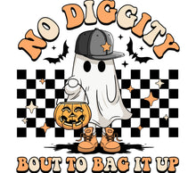 Halloween Ghost Graphic Tee, Spooky 'No Diggity' Pumpkin, Checkered Background, Autumn Shirt Design
