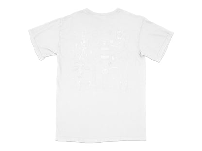 White Graphic T-Shirt with Embossed Tool Design, Casual Unisex Fashion Tee, Unique Apparel Gift