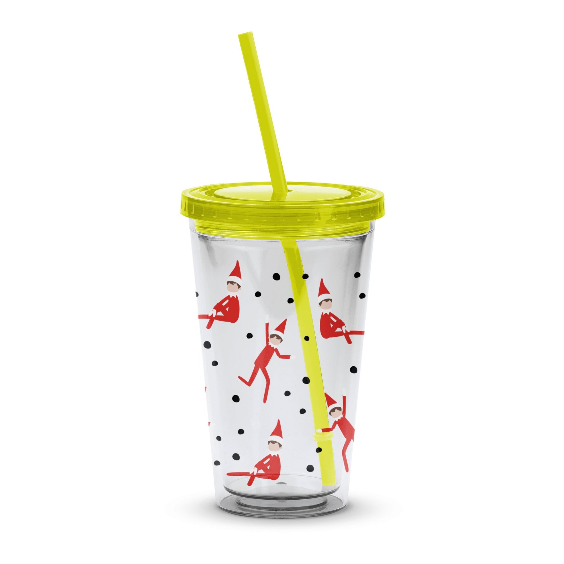 Festive Holiday Tumbler with Straw, Christmas Elves Pattern, Insulated Travel Cup, Gift Idea