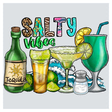 a painting of various alcoholic beverages with the words salty vibe