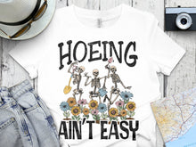 Skeleton Garden T-Shirt, Hoeing Ain't Easy Funny Gardening Tee, Floral Skull Graphic, Unisex Cotton Shirt for Gardeners