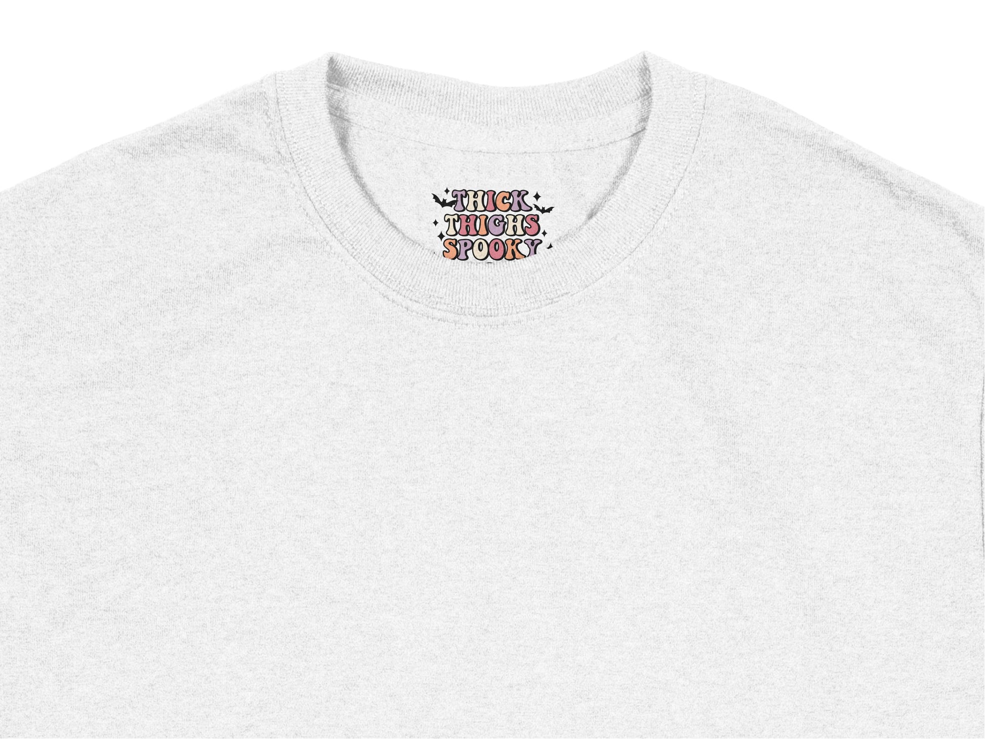 Halloween Themed T-Shirt, White Crew Neck, 'Witch, Brooms, Spooky' Text, Casual Fall Apparel