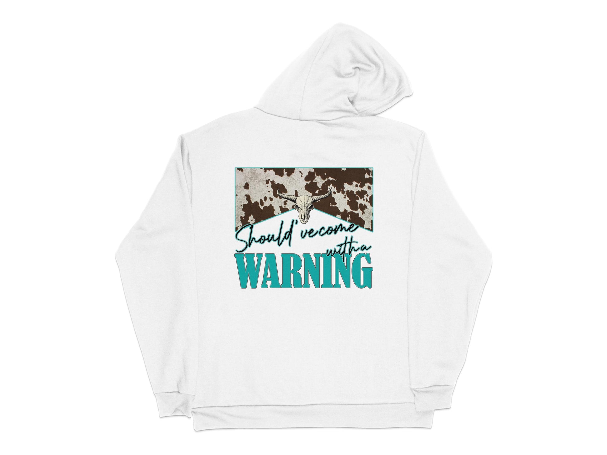 Trendy White Hoodie with 'Should've Come with a Warning' Graphic, Unisex Casual Sweatshirt