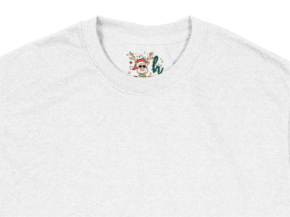 Cute Reindeer Christmas T-Shirt, Festive Holiday Graphic Tee, Grey Casual Wear, Unisex Adult Fashion