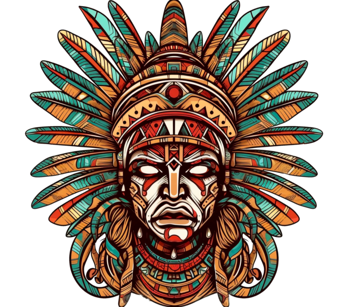 Native American Chief Art Print, Colorful Tribal Warrior Illustration, Bohemian Wall Decor, Ethnic Home Decoration
