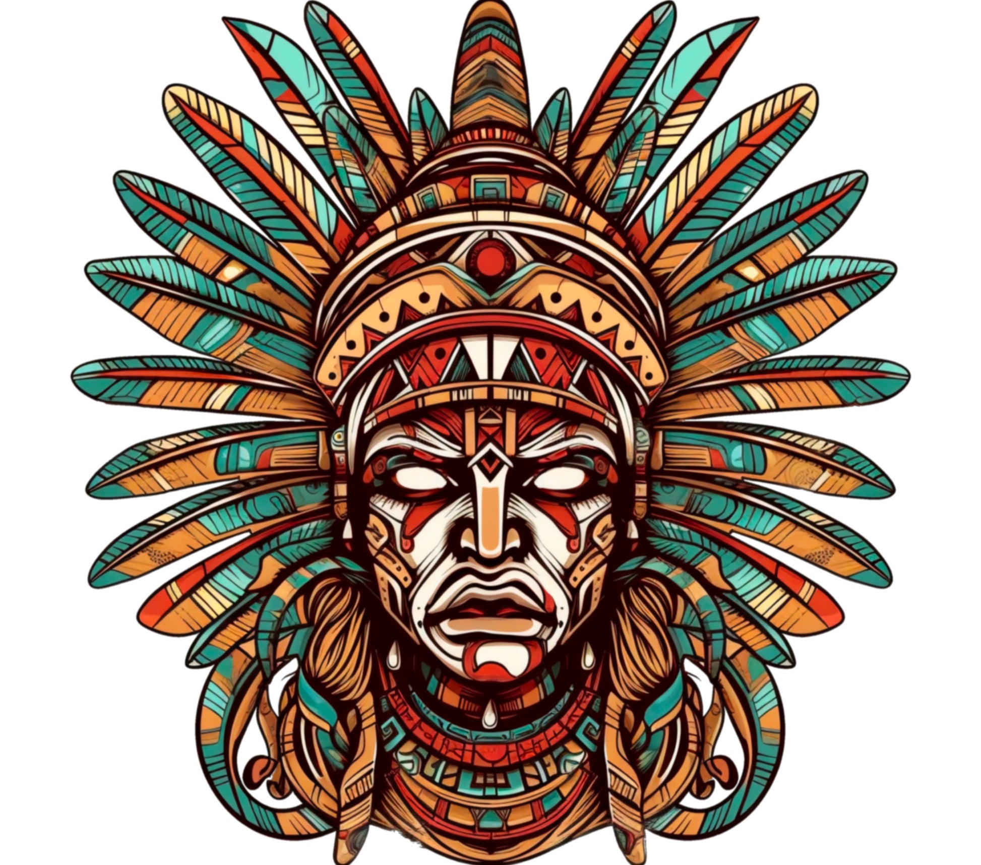Native American Chief Art Print, Colorful Tribal Warrior Illustration, Bohemian Wall Decor, Ethnic Home Decoration