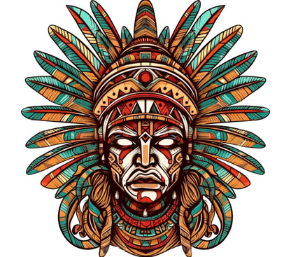Native American Chief Art Print, Colorful Tribal Warrior Illustration, Bohemian Wall Decor, Ethnic Home Decoration