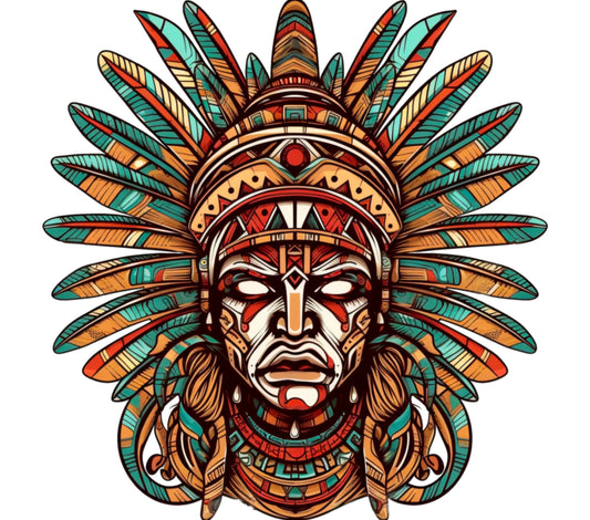 Native American Chief Art Print, Colorful Tribal Warrior Illustration, Bohemian Wall Decor, Ethnic Home Decoration