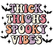 Thick Thighs Spooky Vibes Retro Halloween Graphic T-Shirt Design Vintage Style Autumn Festival Apparel