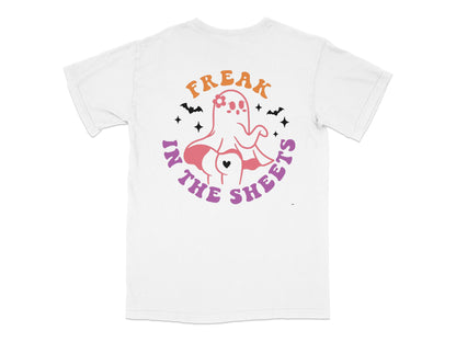 Funny Ghost T-Shirt, Halloween Graphic Tee, Unisex Freak in the Sheets Shirt, Casual Spooky Apparel, Gift Idea for Friends