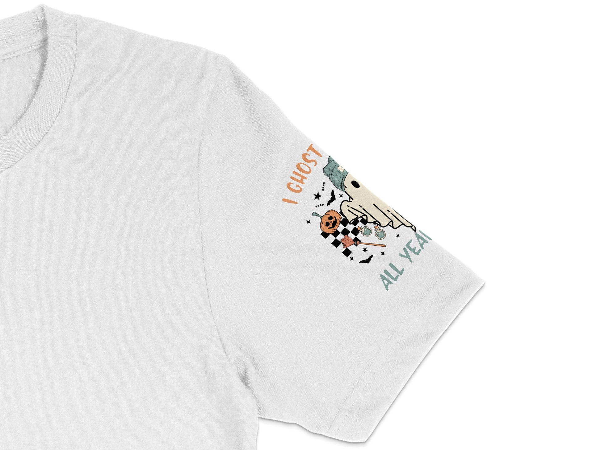 Cute Ghost All Year Graphic T-Shirt, Unisex Casual Halloween Tee, Spooky Fun Fall Fashion Top