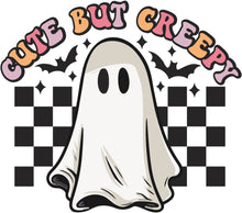 Cute But Creepy Ghost Sticker, Halloween Checkered Background, Spooky Cartoon Ghost Decal