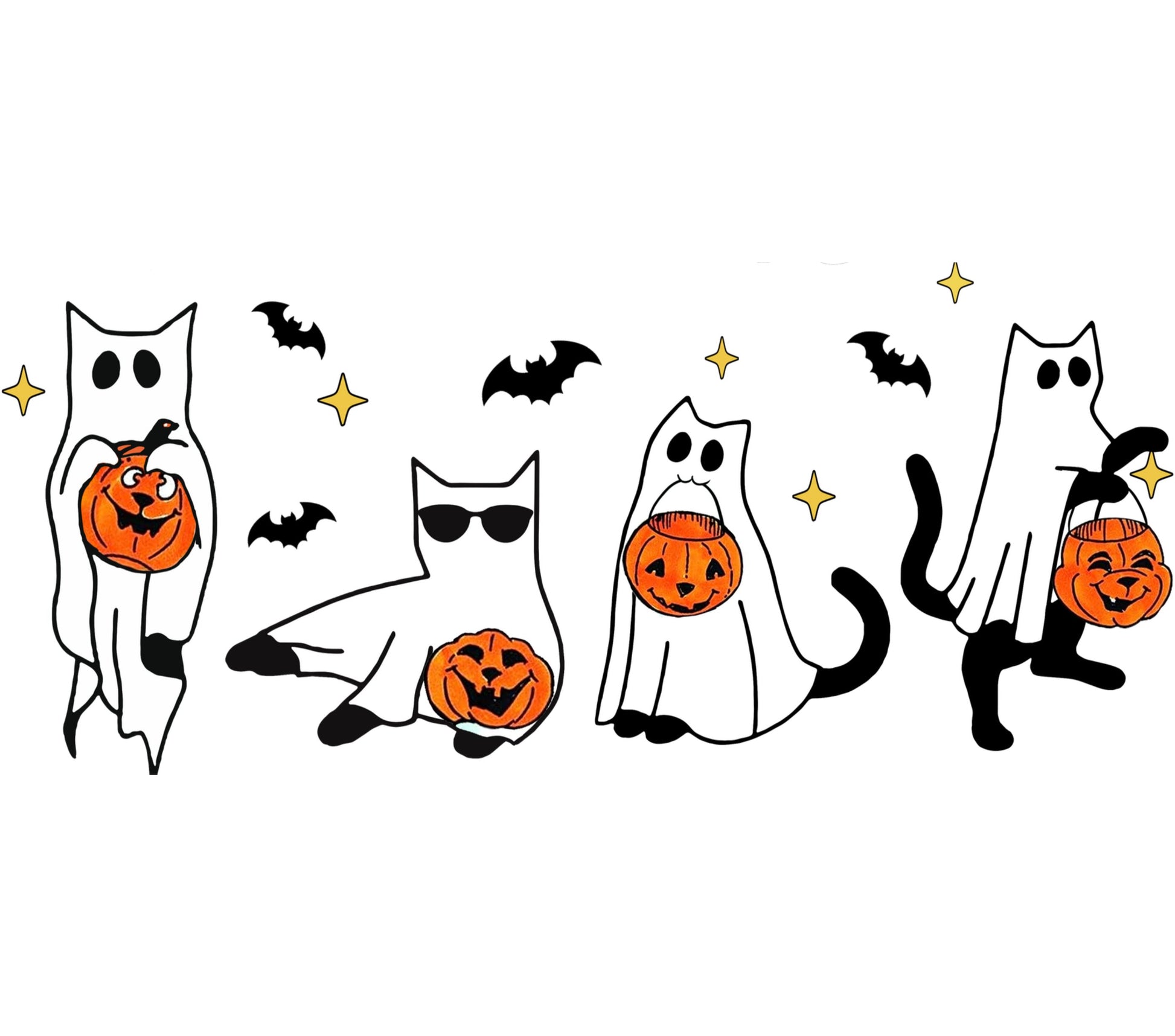 Halloween Cat Ghost Stickers, Pumpkin and Bat Decals, Cute Spooky Kitty Vinyl, Autumn Decorations