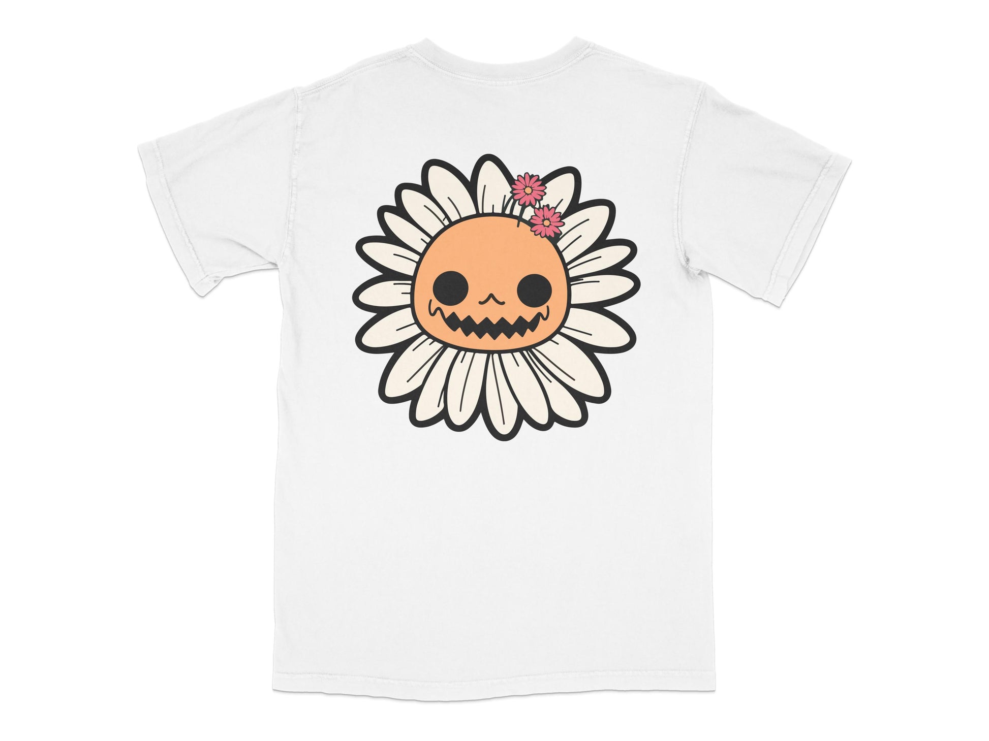 Floral Skull T-Shirt, Cute Gothic Tee, Daisy and Roses Design, Unisex Graphic Shirt, White Cotton Top, Trendy Summer Apparel
