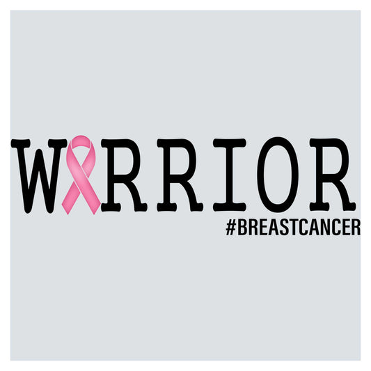 a pink ribbon that says warrior breast cancer