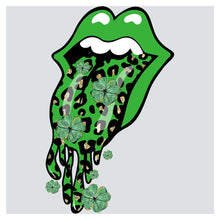 a picture of a green lips with shamrocks on it