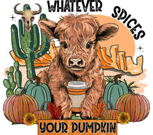 Whatever Spices Your Pumpkin Cow Cactus Desert Graphic T-Shirt, Cute Fall Season Apparel, Trendy Autumn Design Tee