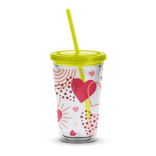 Colorful Heart Pattern Insulated Tumbler with Lid and Straw, 16oz Reusable Drink Cup for Summer