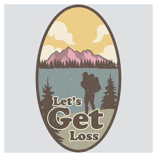 an oval sticker with the words let's get loss on it