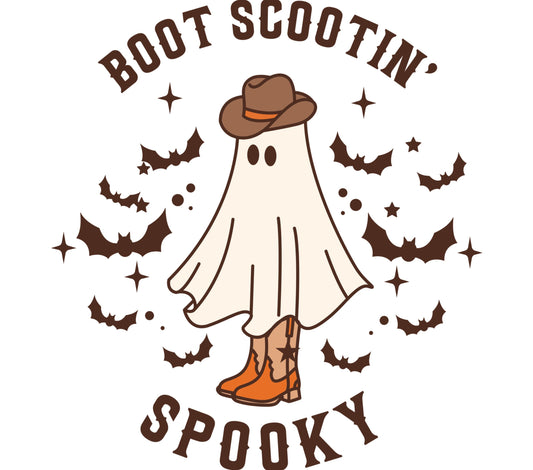 Boot Scootin' Spooky Ghost with Cowboy Hat Halloween T-Shirt, Cute Fall Graphic Tee, Unisex Autumn Apparel