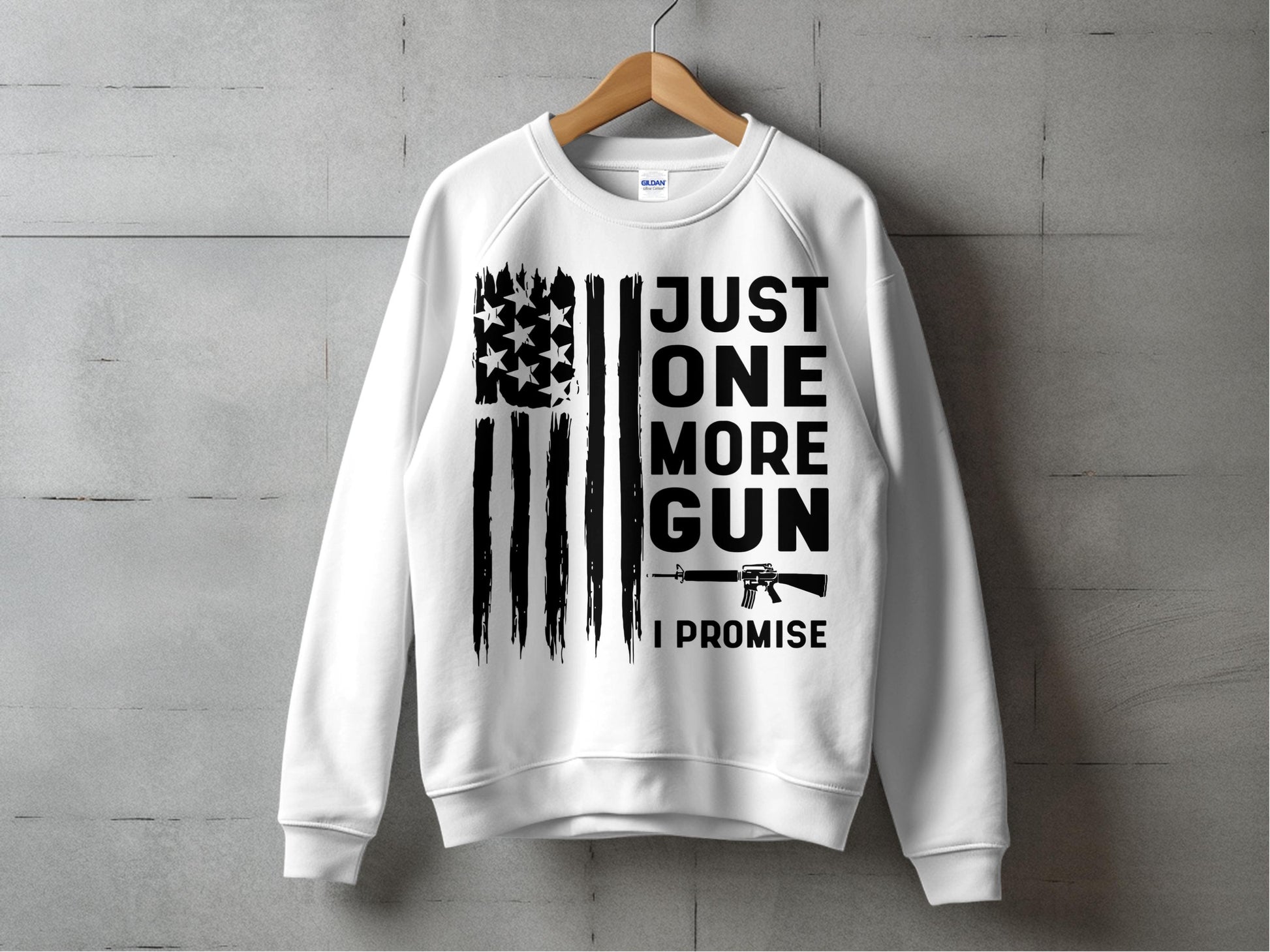 Men's Graphic Sweatshirt White - Just One More Gun I Promise Print Pullover Casual Top Trendy Design Comfortable Fit