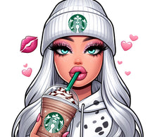 Starbucks Inspired Girl Digital Art, Trendy Coffee Lover Illustration, Chic Barista Artwork Print, Stylish Wall Decor, Gift for Her