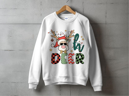 Festive Christmas Sweatshirt with Cute Reindeer Graphic, Holiday Pullover, Casual Winter Apparel for All Ages