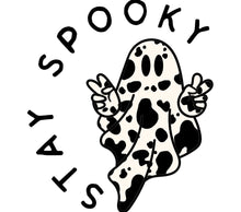Stay Spooky Ghost Cow Sticker, Cute Halloween Dairy Cow, Fun Vinyl Decal, Trendy Laptop Decoration, Waterproof Black and White