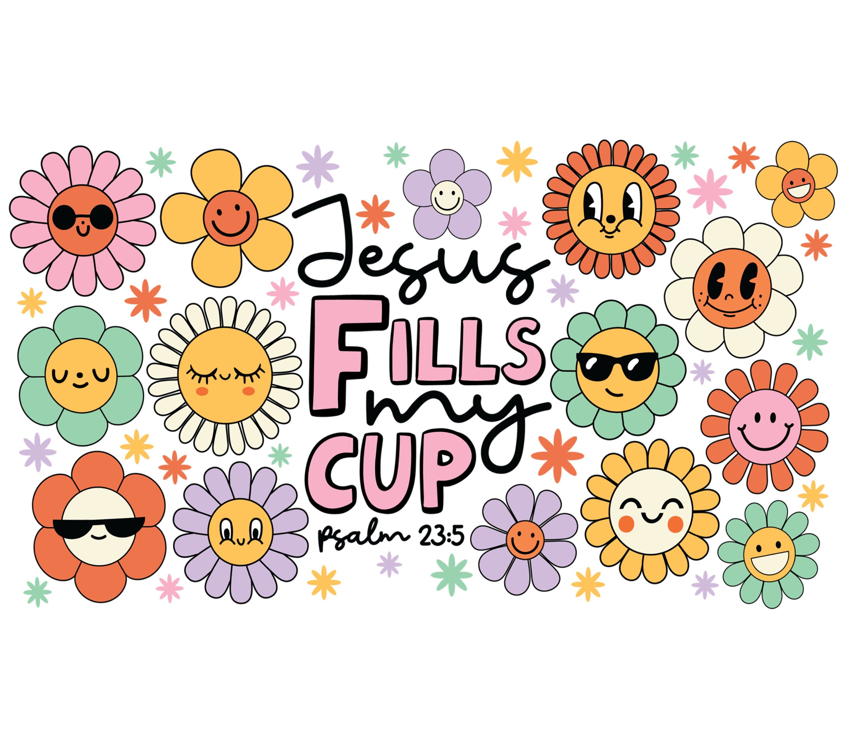 Jesus Fills My Cup Psalm 23:5 Christian Sticker, Colorful Flower Vinyl Decals, Religious Inspirational Gifts