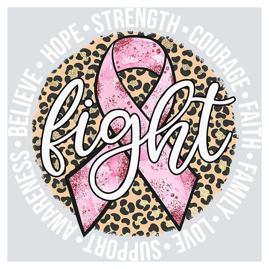 a leopard print with a pink ribbon on it