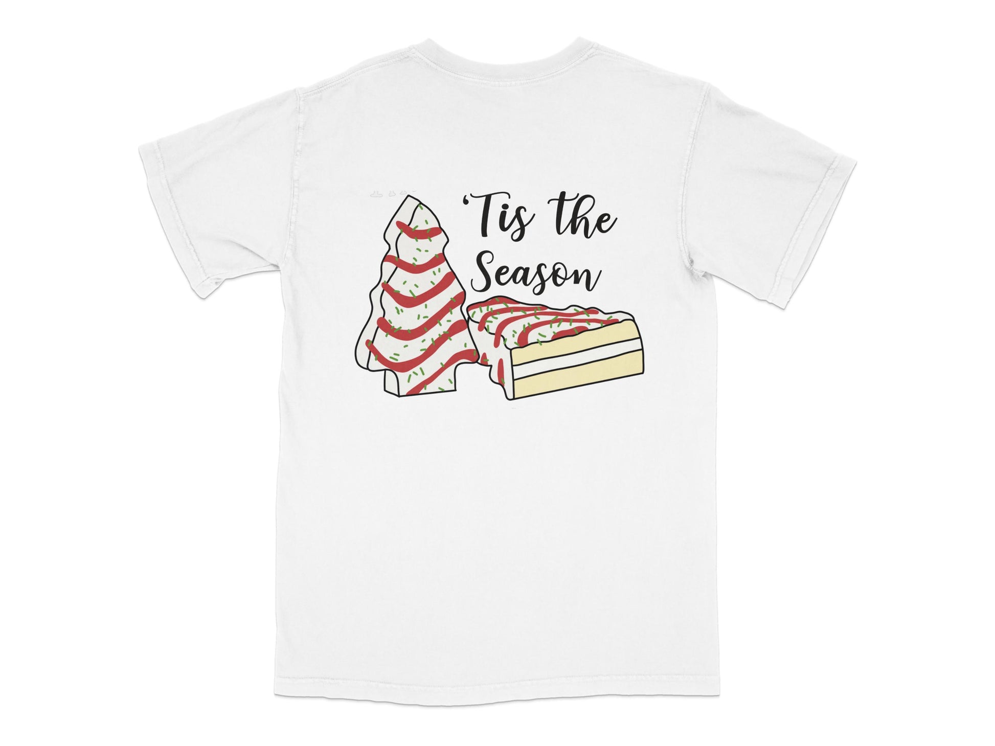 Christmas T-Shirt, Tis The Season Shirt, Festive Holiday Tee, Red and White Cake Graphic, Casual Wear, Gift Idea